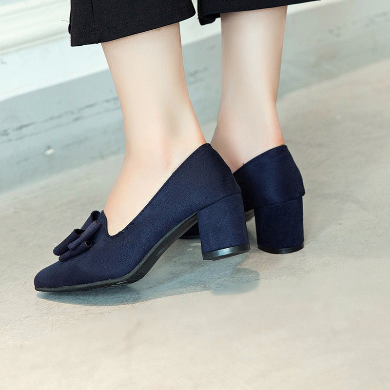 Sarah Express Pointy Toe Chunky Heel Bow Pumps