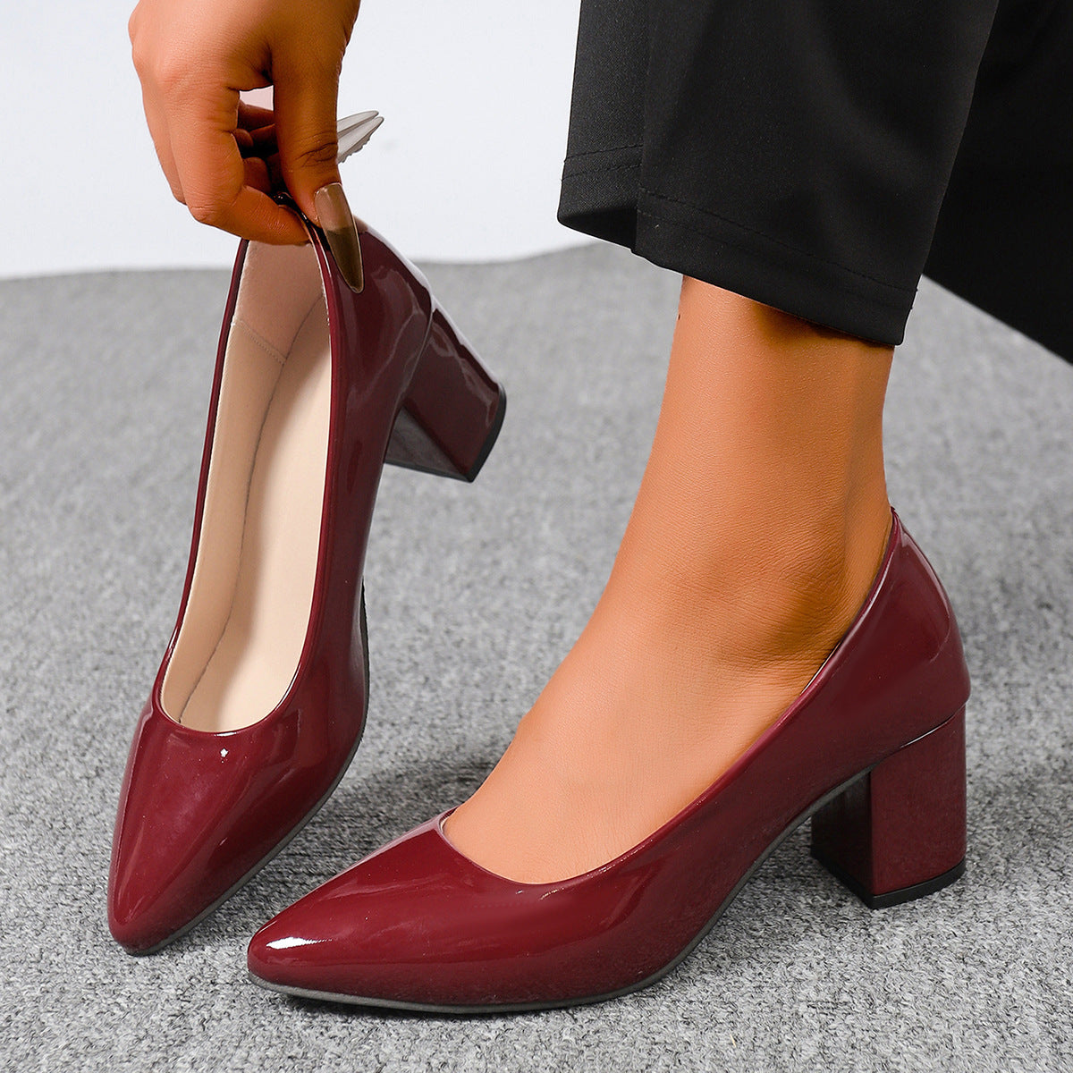 Sarah Express French Style Pointed Toe Low Heels Wine Red