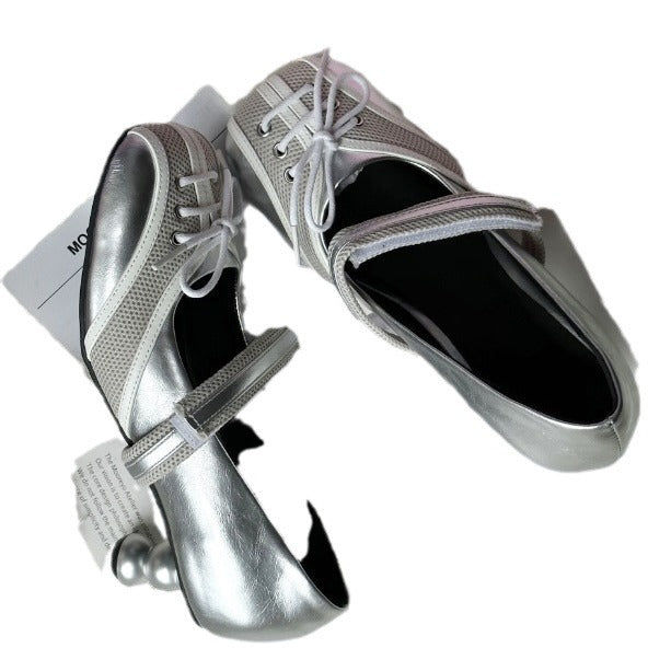 Sarah Express Silver Ballet Flats with Thick Sole