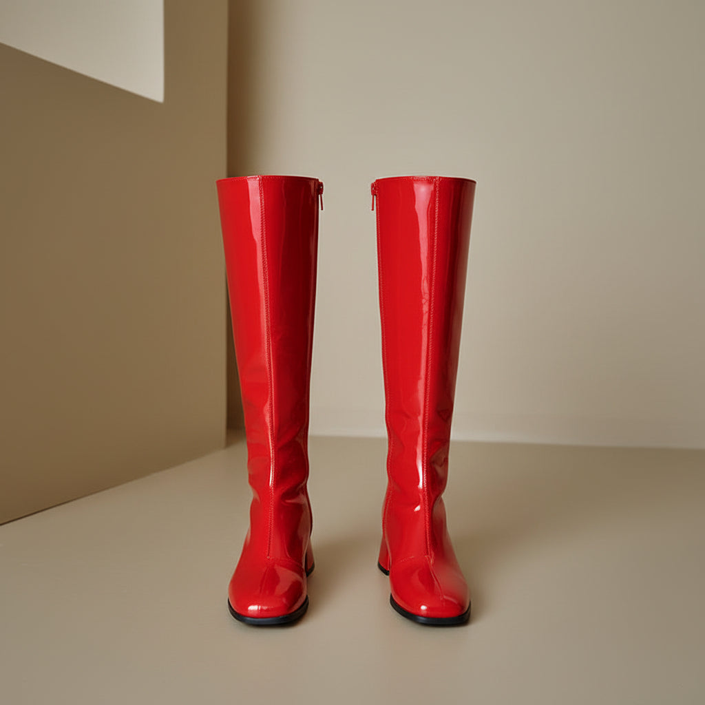 Sarah Express Chunky Heel Square Toe Thigh High Boots