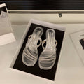 Sarah Express Rhinestone Strappy Square Toe Mid-Heel Sandals Silver