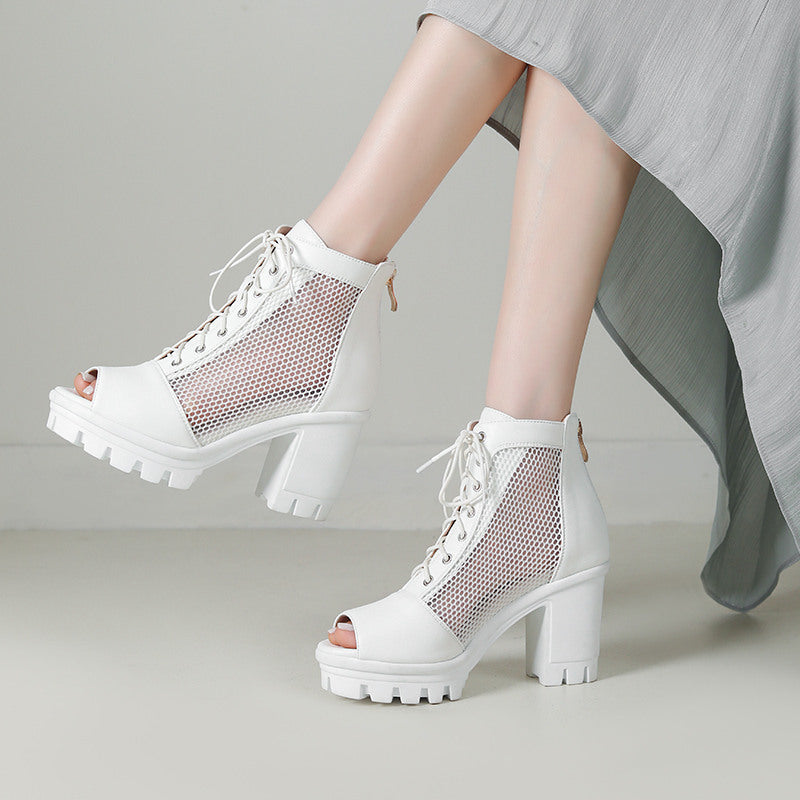 Sarah Express Mesh Peep Toe Chunky Heel Sandals