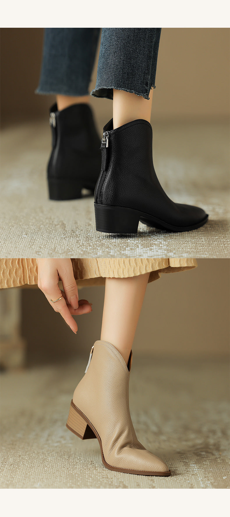 Sarah Express Women's Pointed Toe Back Zipper Ankle Boots