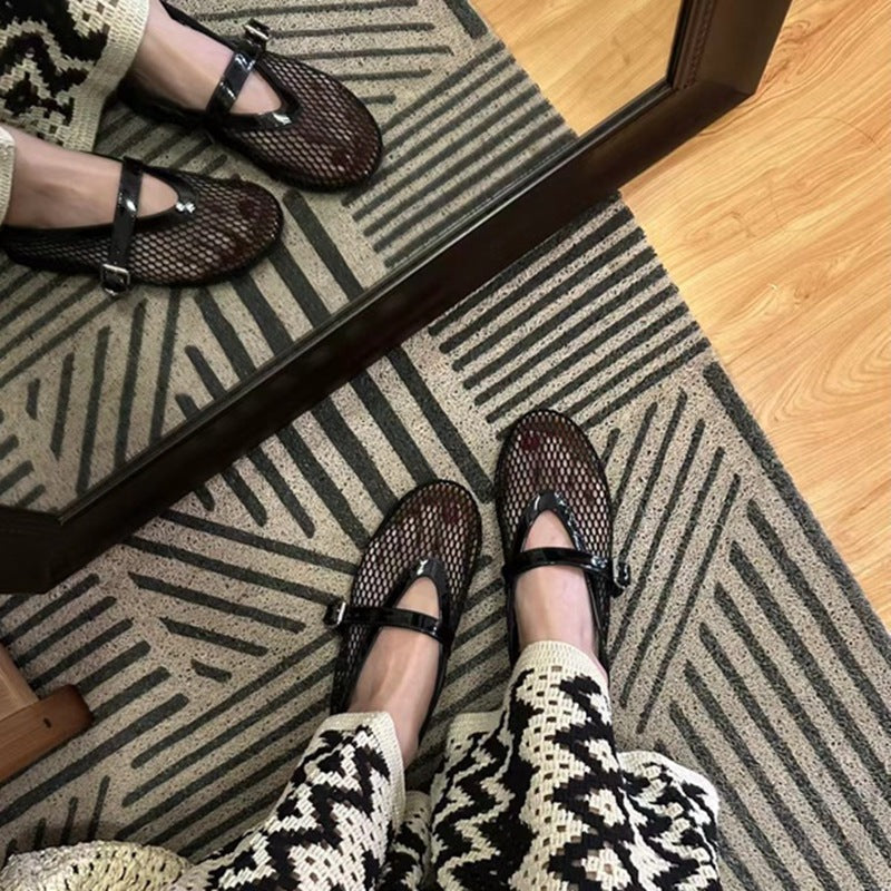 Sarah Express Breathable Mesh Hollow-Out Buckle Pumps