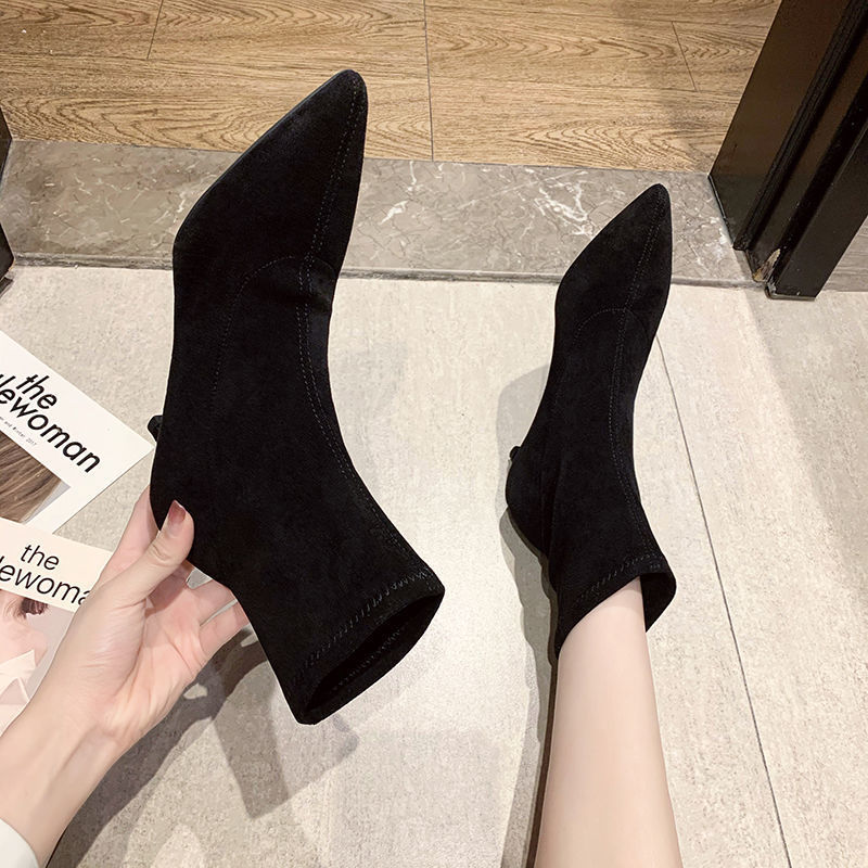 Sarah Express Women's Suede Stiletto Mid-Calf Boots