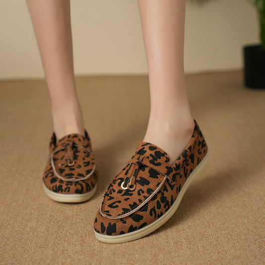 Sarah Express Leopard Print Casual Slip-on Pumps British Style Single-layer Shoes