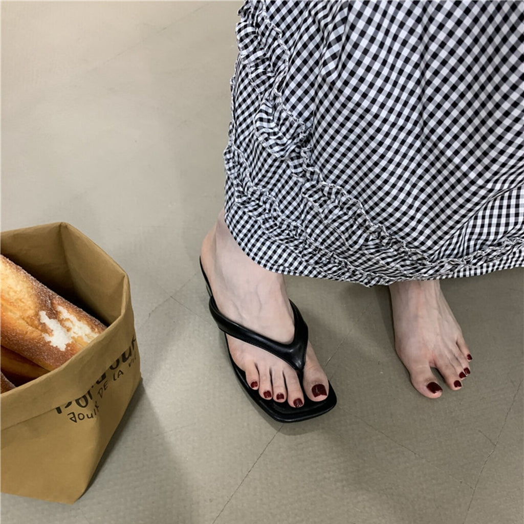 Sarah Express French Style Square Toe Wedge Sandals
