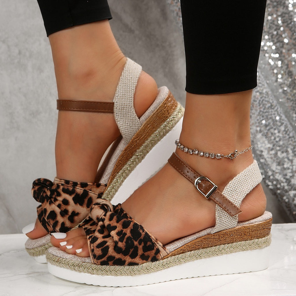 Sarah Express Linen Bow Wedge Platform Sandals
