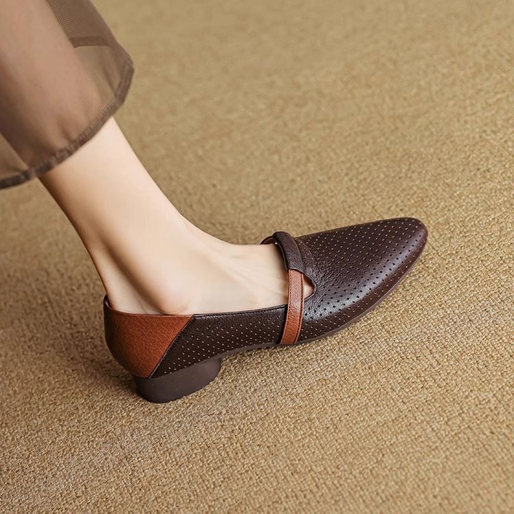 Sarah Express Color-Block Pointed Toe Low-Heel Pumps Dark Brown