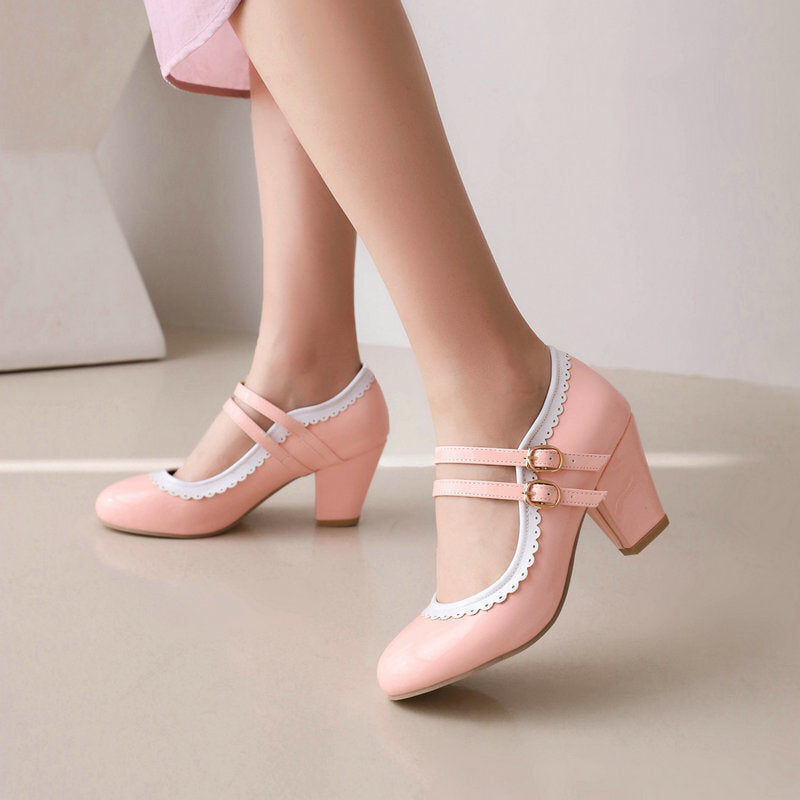 Sarah Express Candy Color Patent Leather Block Heels