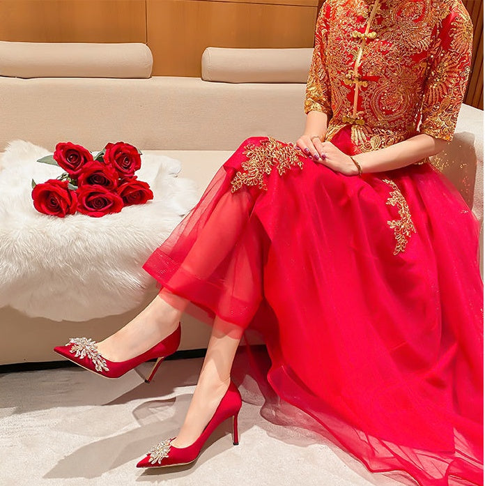 Sarah Express Pointed Toe Rhinestone High Heel Pumps
