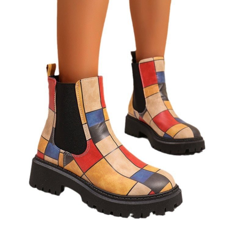 Sarah Express Color Block Mid-Calf Slip-On Boots