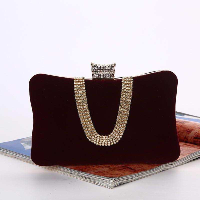 Sarah Express Velvet Diamond Embellished Evening Clutch Bag Wine Red 20cm6cm12cm
