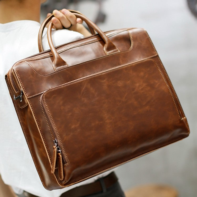 Sarah Express Structured Cowhide Leather Men's Work Handbag