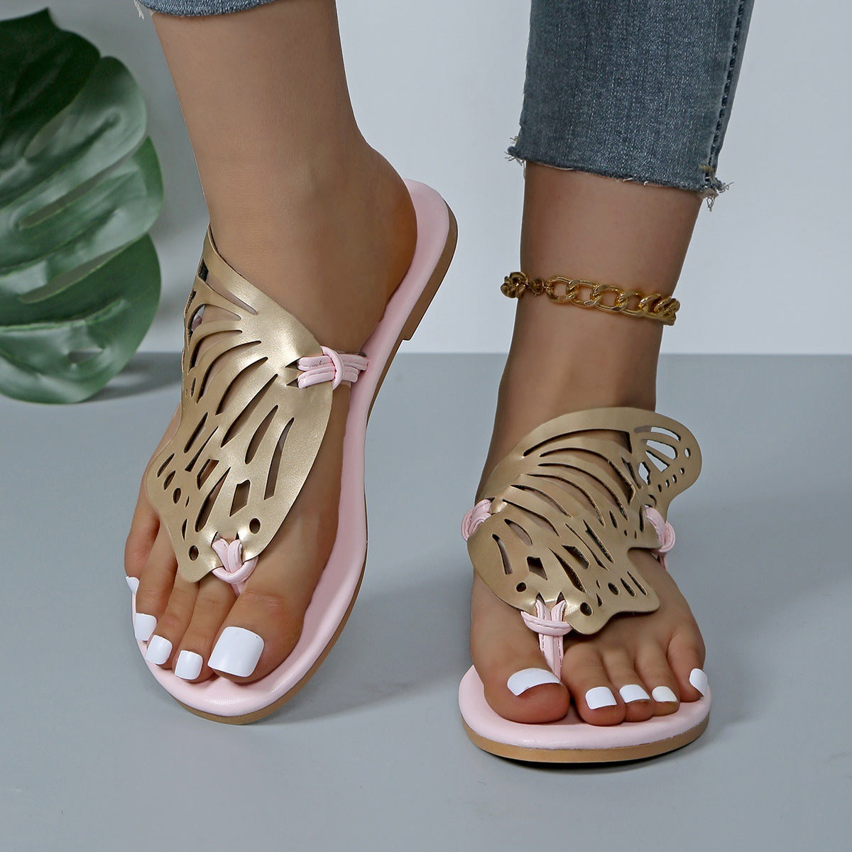 Sarah Express Butterfly Cutout Flat Slide Sandals
