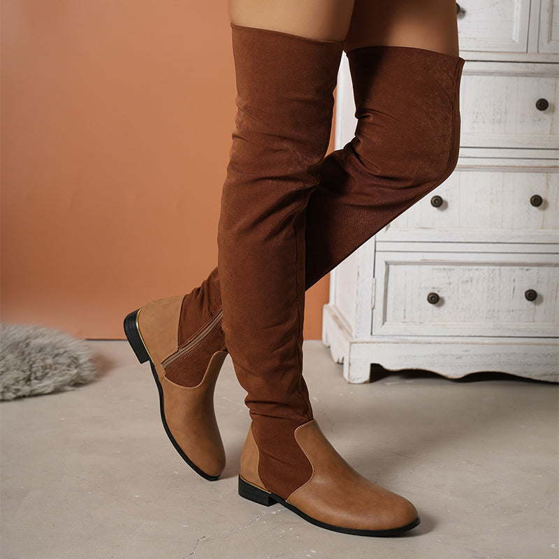 Sarah Express Suede Over-the-Knee Boots with Side Zipper