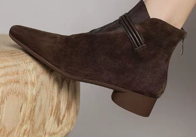 Sarah Express Retro Suede Chunky Heel Ankle Boots