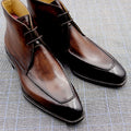 Sarah Express Handmade Men's Leather Ankle Boots Brown coffee