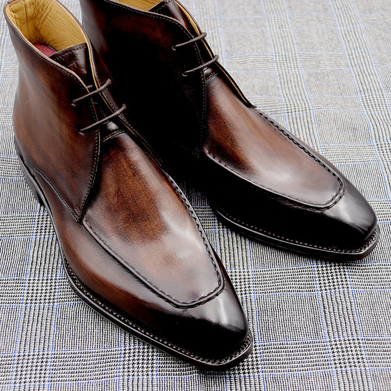 Sarah Express Handmade Men's Leather Ankle Boots Brown coffee