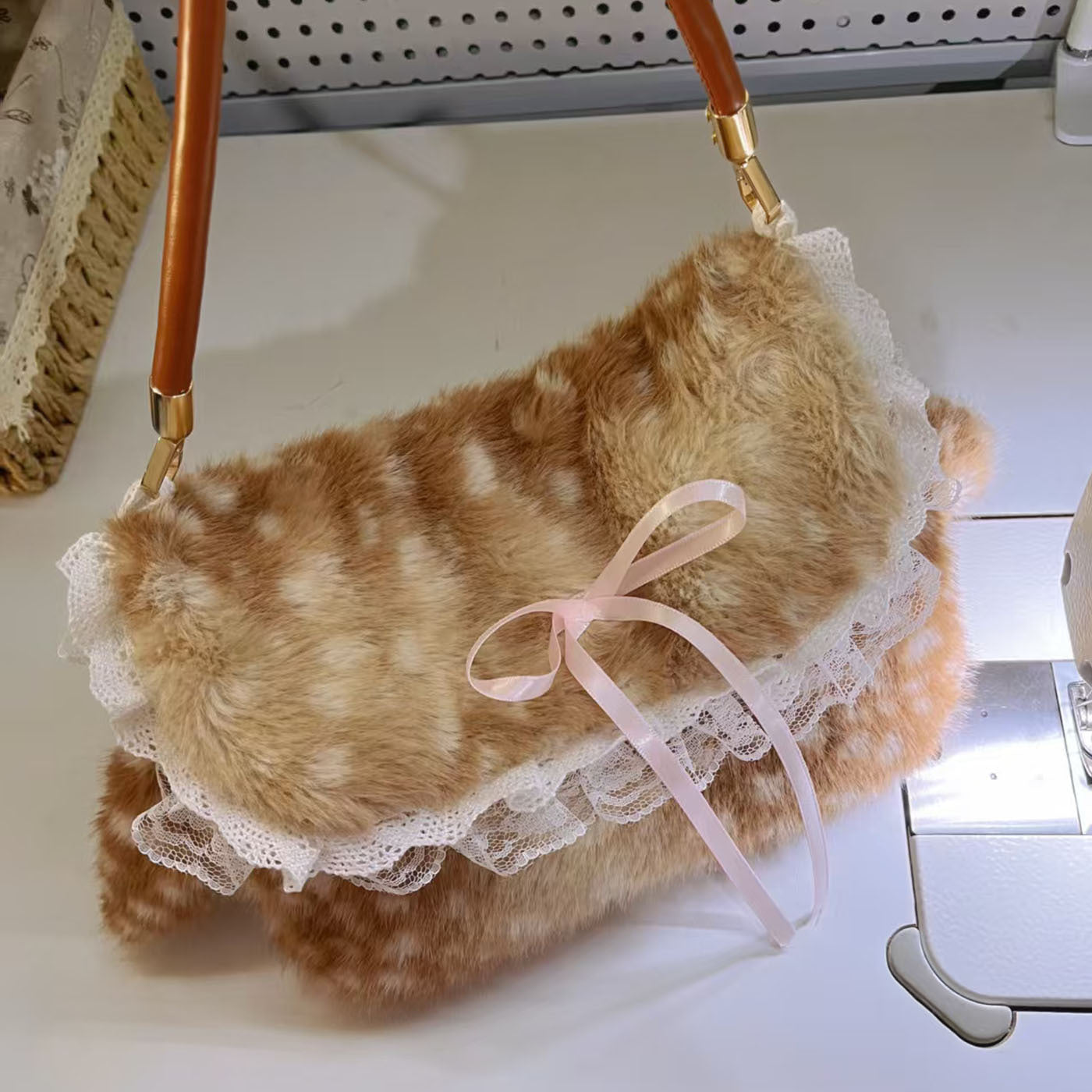 Sarah Express Plush Fawn Pattern Bow Tote Bag