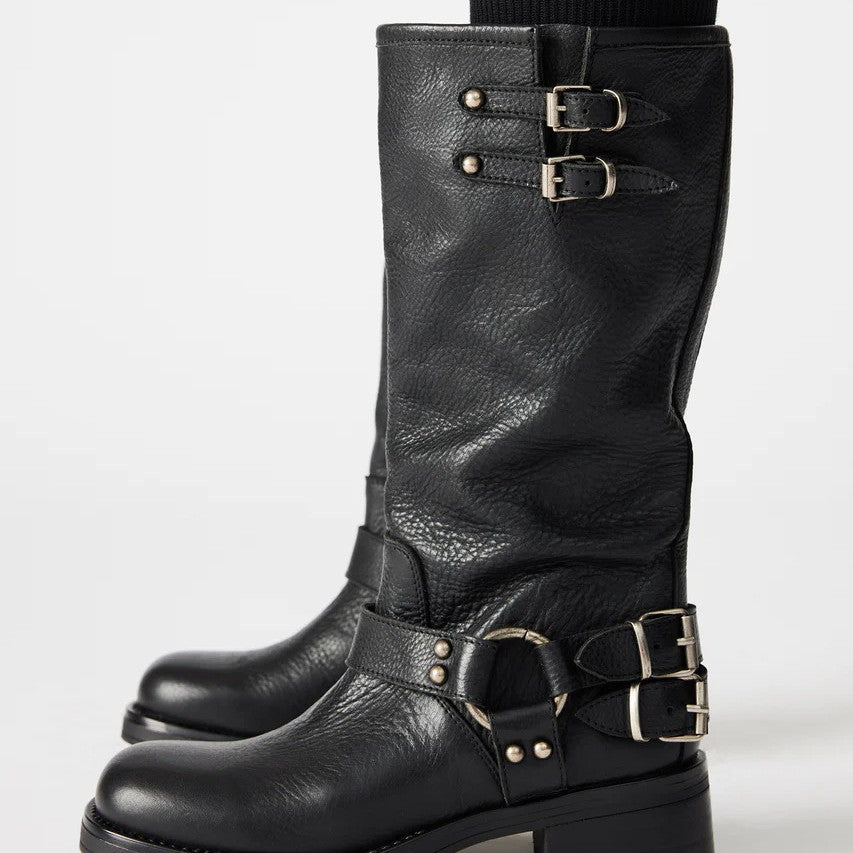 Sarah Express Round Toe Buckle Mid-Calf Boots