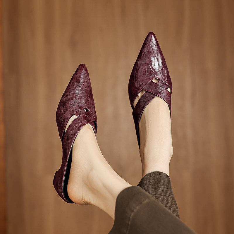 Sarah Express Lambskin Pointed Toe Crisscross Mules