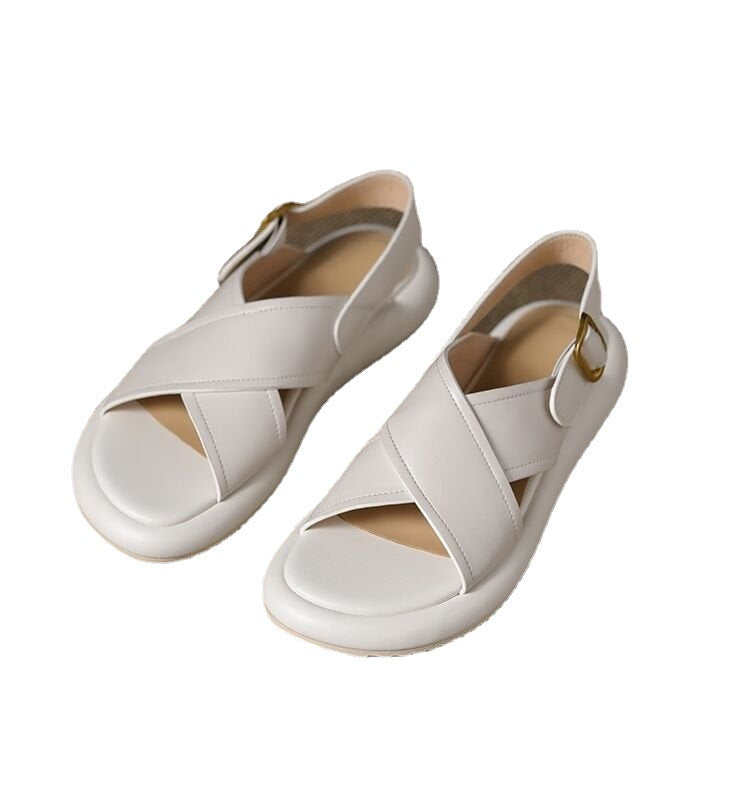 Sarah Express Women's Cross Strap Platform Beach Sandals White