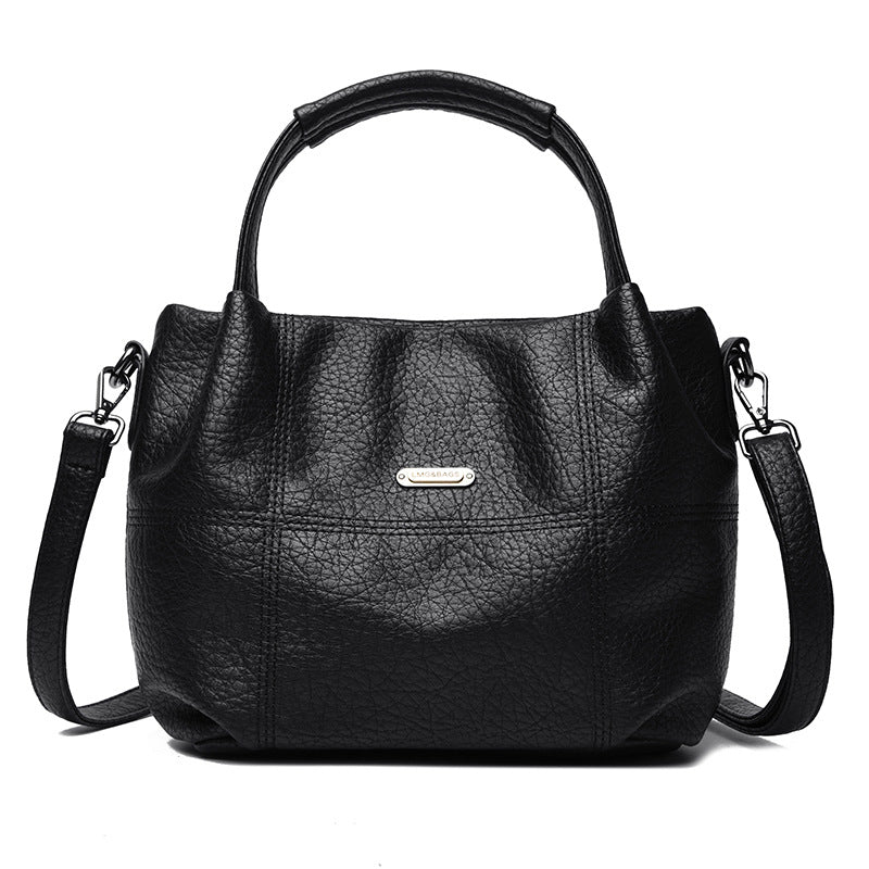 Sarah Express Soft PU Leather Bucket Crossbody Bag Black