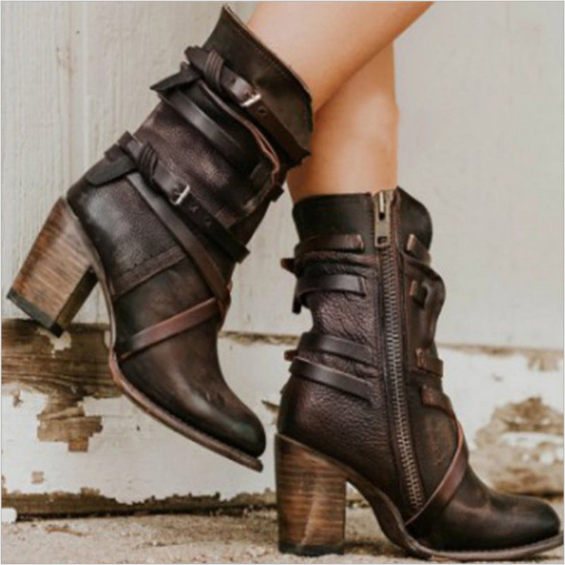 Sarah Express Retro Chunky Heel Ankle Boots