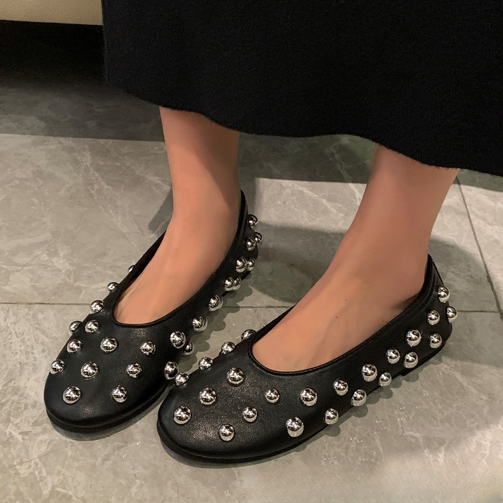Sarah Express Black Studded Ballet Flats Slip-On Shoes