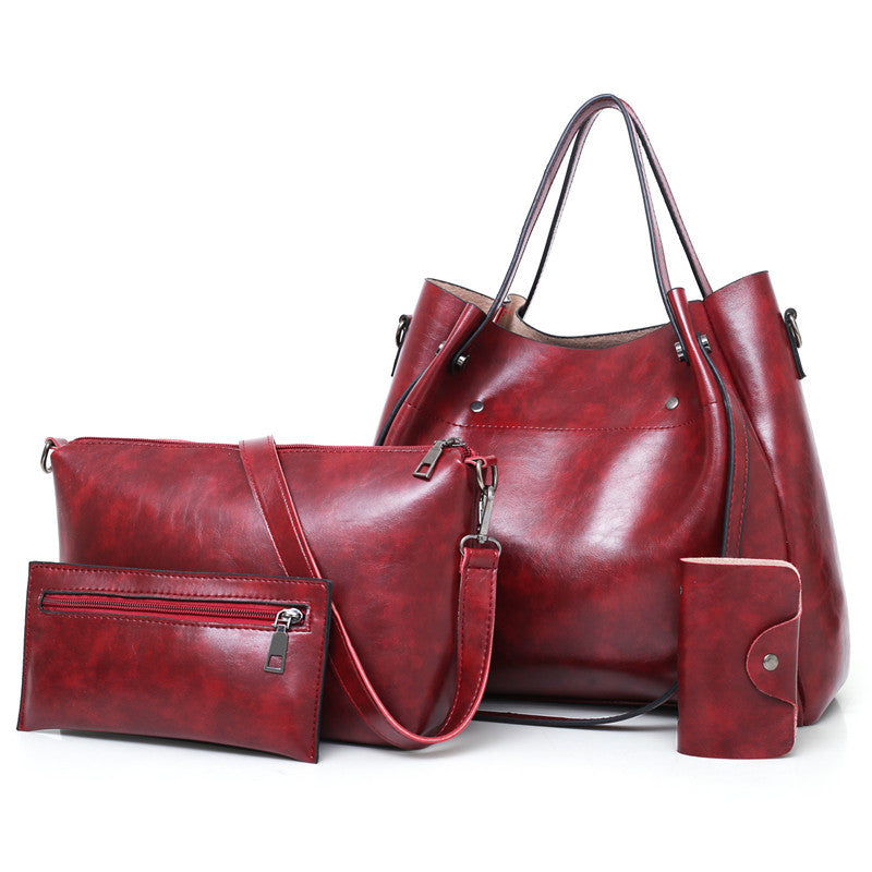 Sarah Express Retro 4-Piece Bucket Bag Set Wine Red