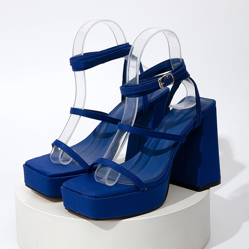 Sarah Express Chunky Heel Square Toe Strap Sandals