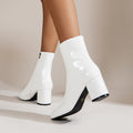 Sarah Express Chunky Heel Pointed Toe Mid-Calf Boots White