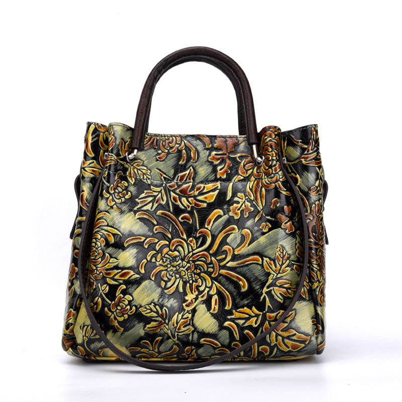 Sarah Express Embossed Floral Leather Handbag Yellow