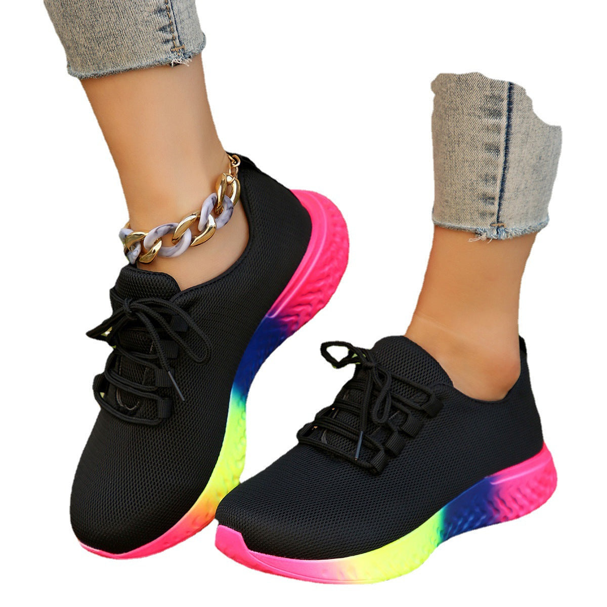 Sarah Express Rainbow Gradient Sole Lace Up Sneakers