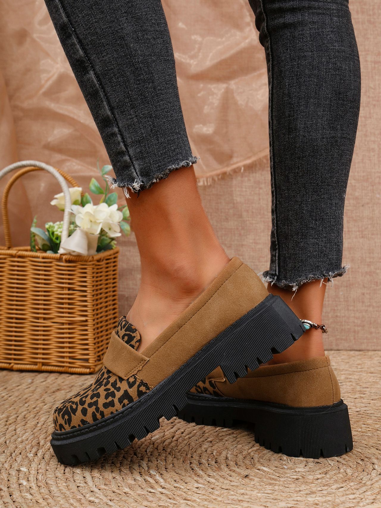 Sarah Express Women's Leopard Print Platform Slip-On Loafers