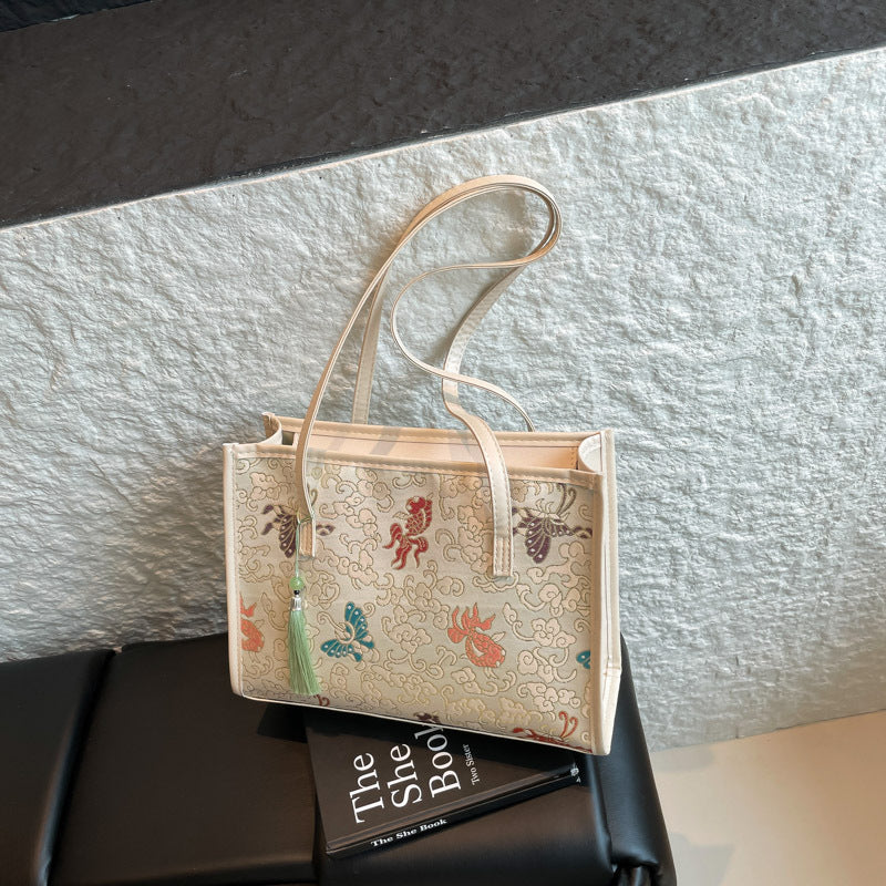 Sarah Express Urban Minimalist Large Capacity Tote Bag Small Fish Beige