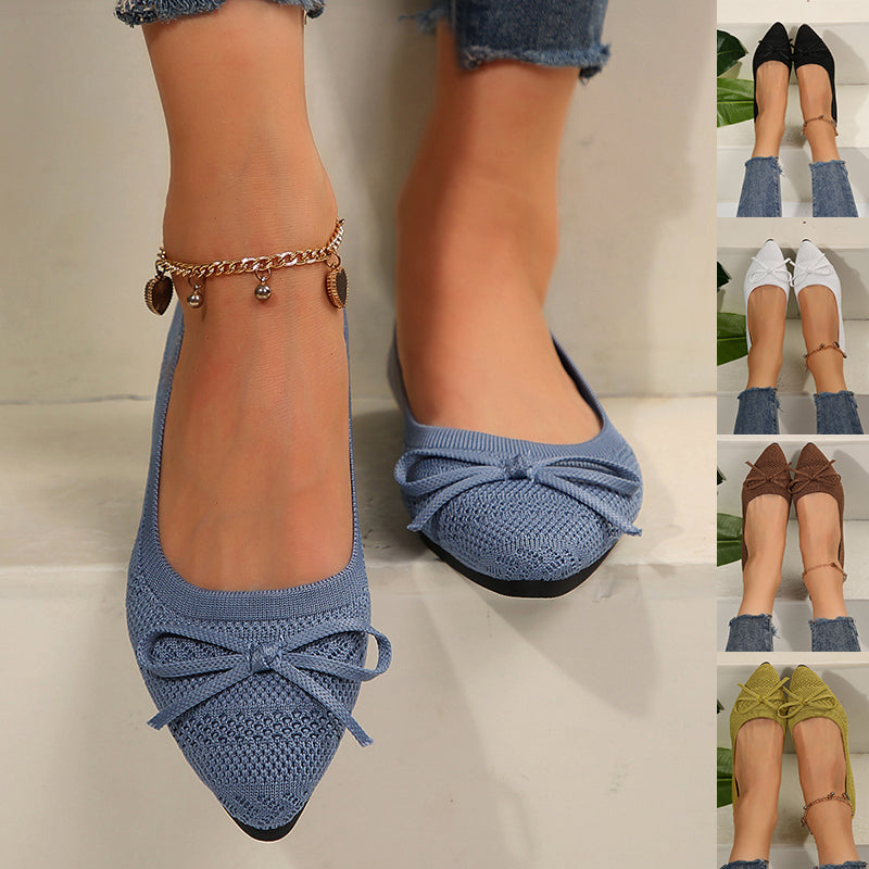 Bow Knitted Loafers Ins Fashion Pointed-toed Flats Shoes For Women – front product view