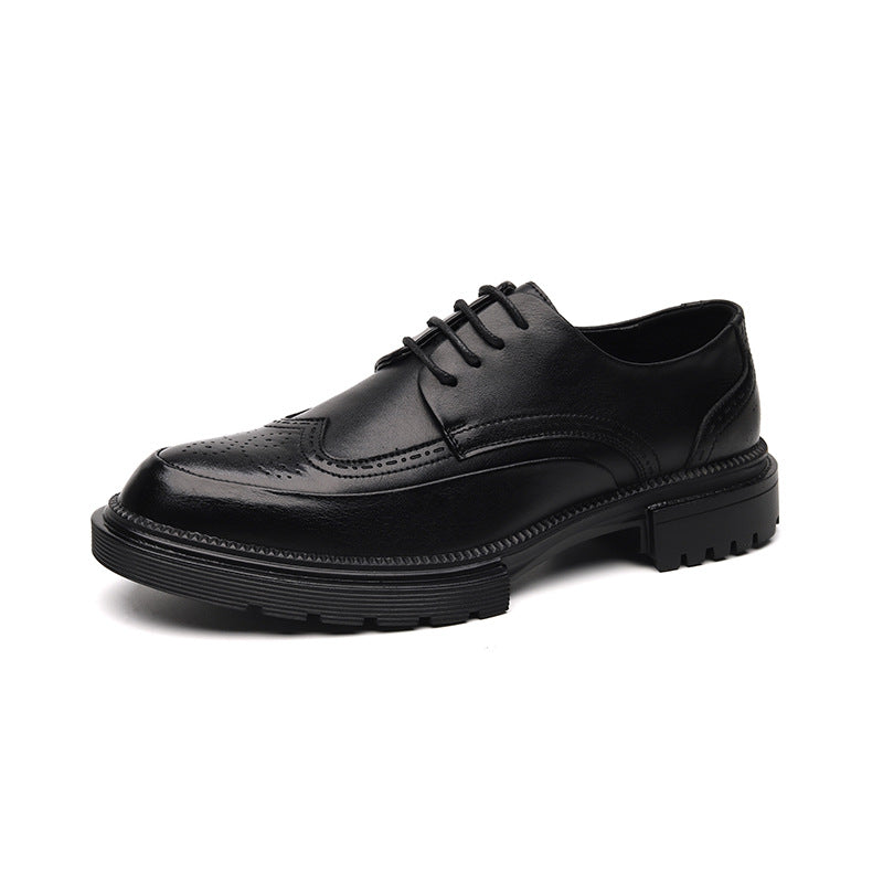 Sarah Express Casual Brogue Platform Leather Shoes Black Leather Shoes