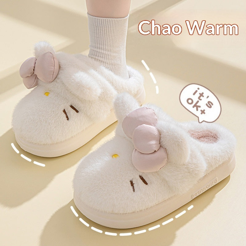 Sarah Express Fluffy Cat Bow Indoor House Slippers White