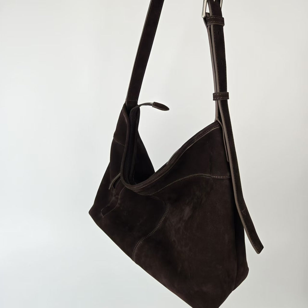 Sarah Express Matte Cowhide Leather Vertical Crossbody Bag