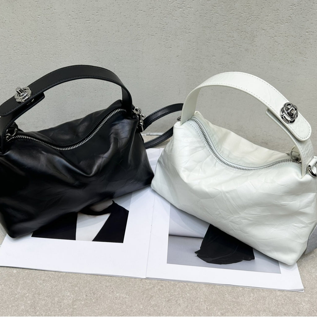 Sarah Express Ruched Top-Grain Cowhide Small Handbag