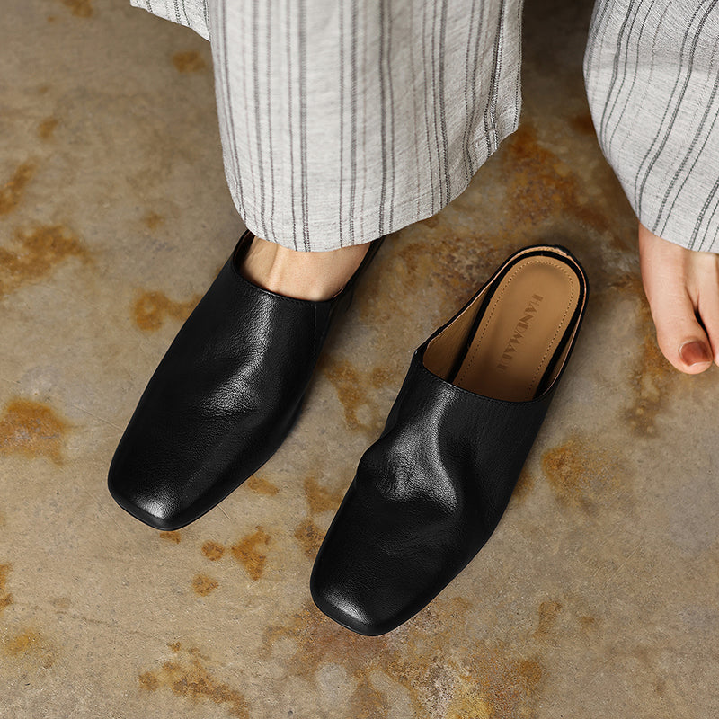 Sarah Express Handmade Waxed Sheepskin Ruched Mule Slides