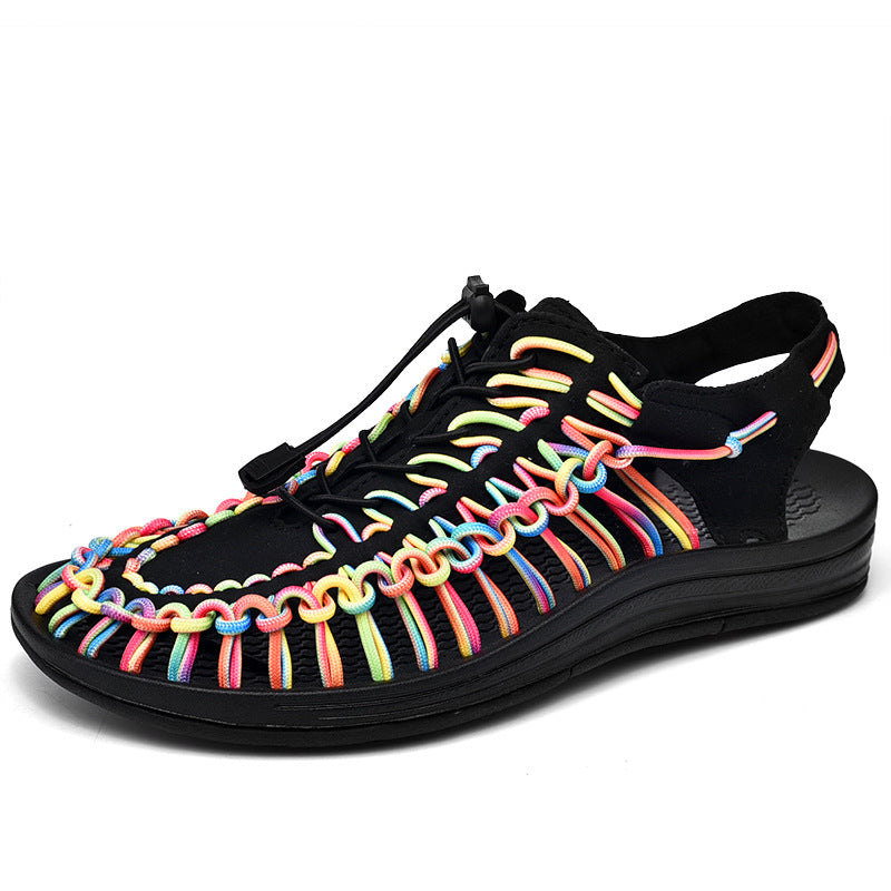 Sarah Express Woven Drawstring Elastic Summer Sandals Rainbow