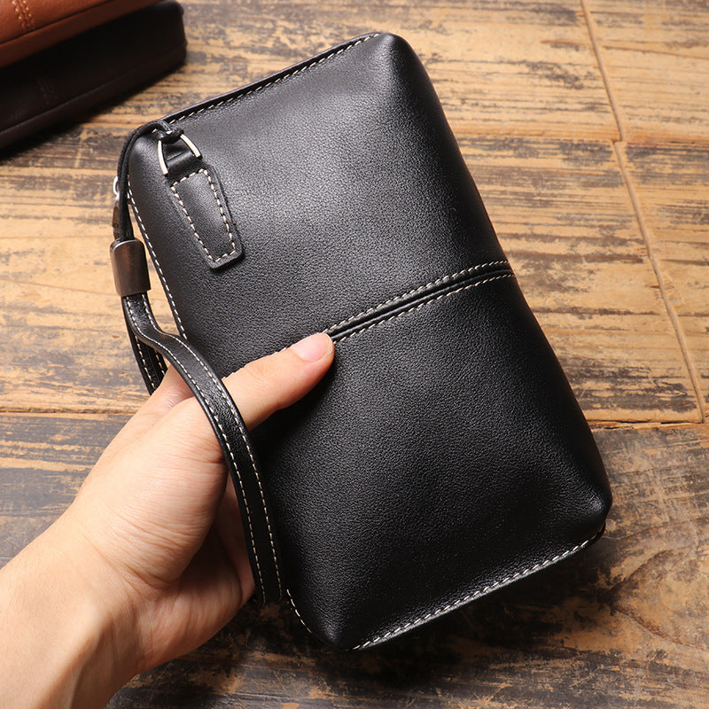 Sarah Express Men's Genuine Leather Long Zip Wallet