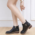 Sarah Express Women's Low Heel Buckle Ankle Boots Black