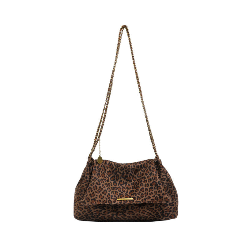 Sarah Express Leopard Print Shoulder Bag with Double Straps Brown
