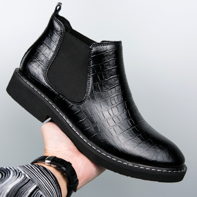 Sarah Express Men's Crocodile Pattern Leather Chelsea Boots Black