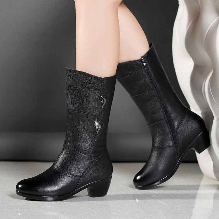 Sarah Express Women's Velvet Padded Mid-Calf Boots
