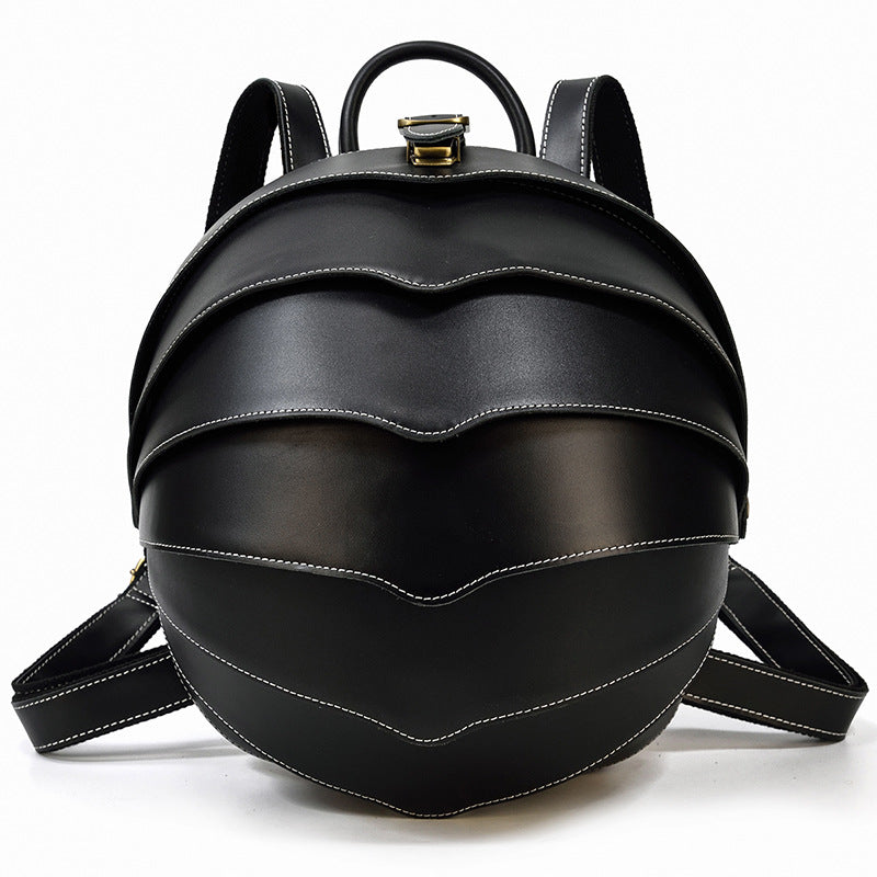 Sarah Express Vintage Leather Beetle Shell Backpack Black